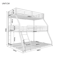 Lit triple superposé 90×200 cm, avec garde-corps et échelle, sans matelas, Blanc(m-3)