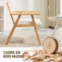 HOMCOM Fauteuil de salon en bois, chaise cannage avec dossier en rotin et coussin rembourré et accoudoirs, bois naturel(m-6)