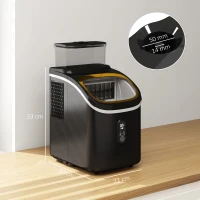 HOMCOM Eiswürfelmaschine, leiser Betrieb, kompaktes Design, mit Eiskorb, Schaufel, Schwarz(m-3)