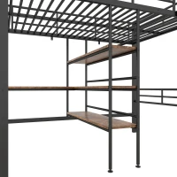 Lit mezzanine avec bureau, étagères, garde-corps et échelle en métal, 90×200 cm, sans matelas, Noir(m-9)
