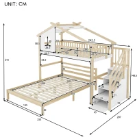 Letto a soppalco 90×200 cm con scaletta contenitore per bambini, senza materasso, Legno naturale e Bianco(m-3)