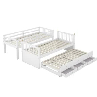 Lit superposé 90x200 cm pour enfants, lit cabane avec échelle, lit gigogne et 3 tiroirs,sans matelas, Blanc(m-9)