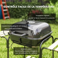 Outsunny Barbecue charbon de bois chariot de cuisson avec surface de cuisson 1840 cm² avec couvercle, étagères et roues, noir(m-5)