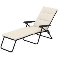 Outsunny Bain de soleil pliable transat inclinable 6 positions avec matelas + accoudoirs acier polyester 153 x 58,5 x 89 cm crème