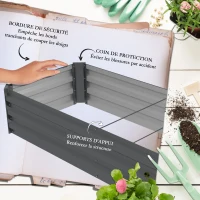 Outsunny Carré potager rectangulaire, lit de jardin surélevé en acier galvanisé, fond ouvert, 240 x 60 x 30 cm, gris foncé(m-6)