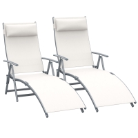 Outsunny Set de 2 Tumbonas de Jardín Plegables con Respaldo Ajustable Almohada y Reposabrazos 137x63,5x100,5 cm Beige