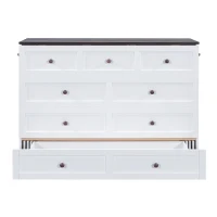 Lit escamotable 140x200 cm, lit plateforme mobile avec tiroirs et étagère, convertible et gain de place, sans matelas, Blanc(m-7)