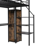 Letto a soppalco 90×200 cm, con scrivania e armadio aperto, senza materasso, Nero(m-8)