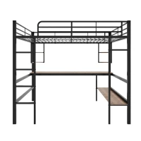 Lit mezzanine 140x200 cm en métal avec bureau et étagères, pour enfants et adultes, sans matelas, Noir(m-2)