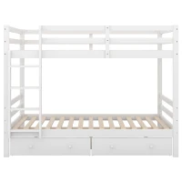 Letto a castello per bambini 6+ anni, 140x200 cm, con 2 cassetti, senza materasso, Bianco(m-2)