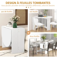 HOMCOM Table à manger pliante, table pliante cuisine ovale jusqu'à 6 personnes, pour petits espaces, salle à manger, blanc(m-5)