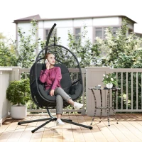 Outsunny Hanging Egg Chair Outdoor Indoor, Swing Hammock Chair with Stand, Cushions, Lumbar Pillow, Adjustable Height and Steel Frame for Garden Patio Lounge Porch, Dark Grey(m-2)
