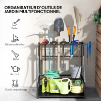 Outsunny Organiseur d'outils de jardin avec crochets porte-outils de garage à 3 niveaux 84 x 53 x 73 cm orange(m-5)