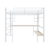 Cama mezzanine 140x200 cm en metal con escritorio y estanterías, sin colchón, 204x145x180 cm, Blanco