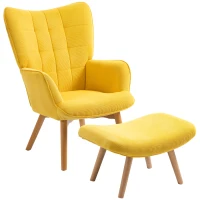 HOMCOM Fauteuil scandi accent met voetenbank, fauteuilset, beukenhout, corduroy-look, geel(m-11)
