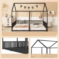 Letto per Bambini 4+ Anni Matrimoniale 90x200 cm, con Ringhiera di Sicurezza, Senza Materasso, Nero(m-6)