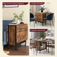 HOMCOM Table pliante de cuisine extensible salle à manger sur roulettes jusqu'à 6 personnes étagère intégrée, 6 roues, Marron(m-4)