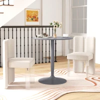 HOMCOM Esstisch für 2 Personen, runde Tischplatte, Stahlfuß, Grau, 70 x 70 x 75 cm(m-6)