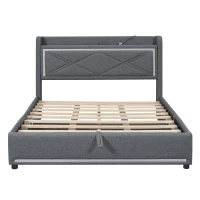 Lit plat 140×200 cm avec dispositif de levage hydraulique，grand espace de rangement, sans matelas, Gris(m-2)