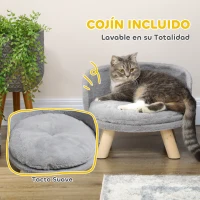 PawHut Cama para Perros Miniaturas con Cojín Lavable y Marco de Madera y Alfombrillas Antideslizantes Ø40,5x33 cm Gris(m-5)