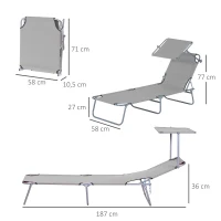 Outsunny Set de 2 Tumbonas de Jardín Reclinables con Toldo Desmontable y Respaldo Ajustable en 4 Niveles 187x58x36cm Gris Claro(m-3)