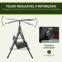 Outsunny Baloiço de Jardim de 2 Lugares Baloiço com Teto Ajustável em Ângulo para Terraço Balcão Carga Máxima 200kg Aço 172x110x155cm Preto(m-4)
