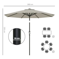 Outsunny 2.6M Garden Parasol Umbrella with Tilt and Crank, Outdoor Sun Parasol Sunshade Shelter with Aluminium Frame, Light Grey(m-3)
