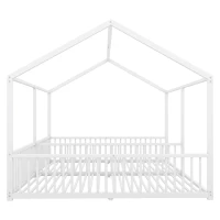 Letto per bambini 4+ anni in metallo 90×200 cm, forma di casa, con sponda di sicurezza, senza materasso, Bianco(m-11)