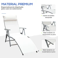 Outsunny Set de 2 Tumbonas de Jardín Plegables con Respaldo Ajustable Almohada y Reposabrazos 137x63,5x100,5 cm Beige(m-7)