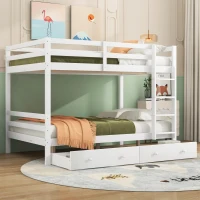 Letto a castello per bambini 6+ anni, 140x200 cm, con 2 cassetti, senza materasso, Bianco(m-5)