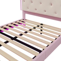 Lit rembourré 140x200 cm avec sommier à lattes, éclairage d'ambiance et forme de princesse, sans matelas, Rose(m-7)