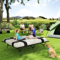 Outsunny Feldbett Campingbett mit Luftmatratze Pumpe 200 x 153 cm belastbar bis 200 kg Schwarz+Khaki(m-2)