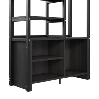 Lit mezzanine avec bureau 90×200 cm, armoire de rangement ouverte, avec garde-corps & échelle, sans matelas, Noir(m-8)