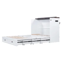Lit escamotable 140x200 cm, lit plateforme mobile avec tiroirs et étagère, convertible et gain de place, sans matelas, Blanc(m-9)