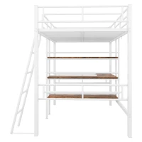 Struttura Letto a Soppalco con Scrivania, Mensola, Corrimano e Scaletta in Metallo, senza Materasso, 204x134x174 cm, Bianco(m-10)