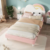Letto imbottito a forma di arcobaleno con motivo a nuvole 90x200 cm, senza materasso, Rosa(m-1)