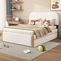 Letto imbottito 140x200 cm con letto estraibile, senza materasso, Bianco(m-5)
