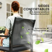 Outsunny Table de jardin extérieure avec 4 chaises empilables, plateau en verre trempé 140 cm, noir(m-8)