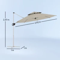 Outsunny Parasol déporté rond 3 x 2,5 m avec manivelle, base croisée, inclinable et rotatif à 360°, double toit, gris(m-3)