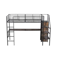 Letto a soppalco 90×200 cm, con scrivania e armadio aperto, senza materasso, Nero(m-10)