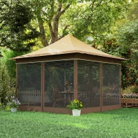 Outsunny Tonnelle de jardin 3,5 x 3,5 m, tente pliante avec 4 moustiquaires, hauteur réglable, sac de transport, beige(m-9)
