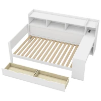 Canapé-lit multifonctionnel 90x200 cm,avec 2 tiroirs et bureau intégré,sans matelas, Blanc(m-10)