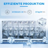 HOMCOM Eiswürfelmaschine, leiser Betrieb, kompaktes Design, mit Eiskorb, Schaufel, Schwarz(m-4)