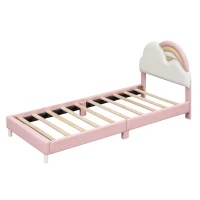 Letto imbottito a forma di arcobaleno con motivo a nuvole 90x200 cm, senza materasso, Rosa(m-8)