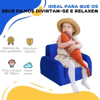 HOMCOM Poltrona Infantil Poltrona 2 em 1 para Crianças Dobrável em 2 Posições com Apoio de Braços e Assento Acolchoado 47x45x38cm Azul(m-4)