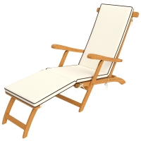 Outsunny Chaise longue pliante bain de soleil avec coussin en bois d'acacia, repose-pieds, 160 kg 155 x 54 x 86 cm blanc
