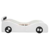 Lit rembourré design voiture 90x200 cm, lit pour enfants avec roues lumineuses et espace de rangement, sans matelas, Blanc(m-10)