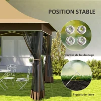 Outsunny Tonnelle de jardin 3,5 x 3,5 m, tente pliante avec 4 moustiquaires, hauteur réglable, sac de transport, beige(m-8)