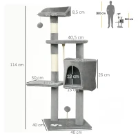 PawHut Arbre à chats multi-équipements griffoirs grattoirs plateformes niche corde jouets 40 x 40 x 114 cm gris(m-3)