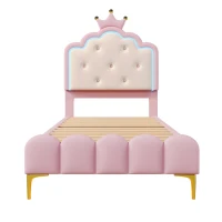 Letto imbottito 90x200 cm con rete a doghe, tema principessa, senza materasso, Rosa(m-2)